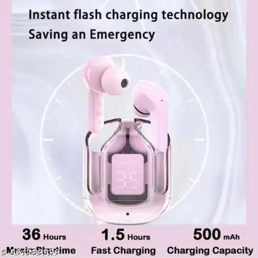 Earpod True Wireless Bluetooth Headphone, TWS earphone, earphone, bluetooth headset, with 36 Hrs Playtime, Transparent Design, Sweat Proof, 10mm HD Drivers, Compatible for all Smartphones (Any Random Color)