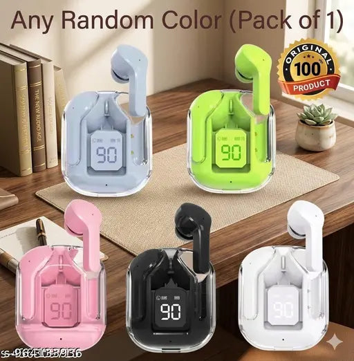 Earpod True Wireless Bluetooth Headphone, TWS earphone, earphone, bluetooth headset, with 36 Hrs Playtime, Transparent Design, Sweat Proof, 10mm HD Drivers, Compatible for all Smartphones (Any Random Color)