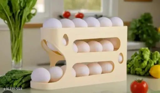 18 - 24  Eggs Tray Storage Box Baskets Holder Dispenser Refrigerator Space-Saving Stackable Plastic Automatic Roller Organizer Storage Containers for Kitchen Tools