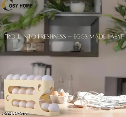 18 - 24  Eggs Tray Storage Box Baskets Holder Dispenser Refrigerator Space-Saving Stackable Plastic Automatic Roller Organizer Storage Containers for Kitchen Tools