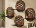 Wall Mounted Floating Shelves for Living Room, Bedroom, Kitchen, Pooja Room & More – No Drill, Adhesive Wood Shelf, Corner & Book Shelves, Set of 4, Wall Decor (Round Shelf)