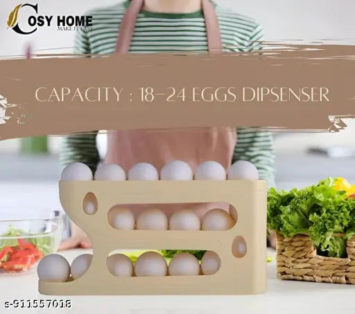 18 - 24  Eggs Tray Storage Box Baskets Holder Dispenser Refrigerator Space-Saving Stackable Plastic Automatic Roller Organizer Storage Containers for Kitchen Tools